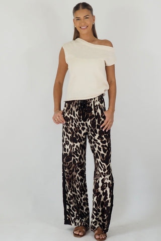 Lia Leopard Racer Pants Black Stripe - By Frankie Bottoms By Frankie