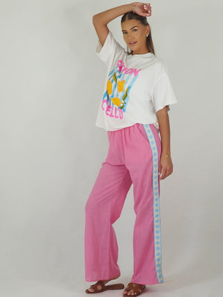 Pink & Blue Hearts Racer Pants - By Frankie Bottoms By Frankie