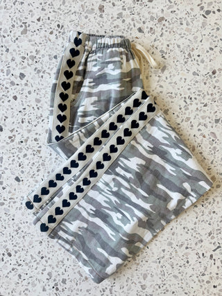 Light Camo Black Hearts Denim Racer Pants - By Frankie Bottoms BY FRANKIE