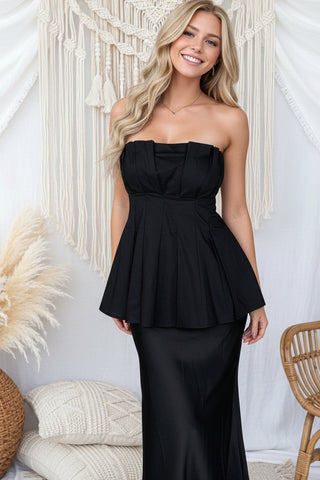 Black Ruffle Top With Satin Skirt Set - By Frankie sets By Frankie