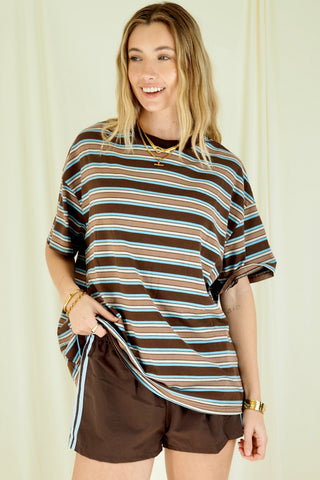 Basic Stripe Tee - Blue/Brown Tops By Frankie