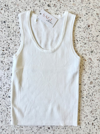 Cassi Ribbed Singlet - White Tops MIRACLE