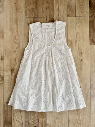 Taline White Cotton Embroidered Mini - By Frankie Dresses Du Soleil