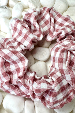 Dusty Pink Gingham Hair Scrunchie Accessories Sage Collective