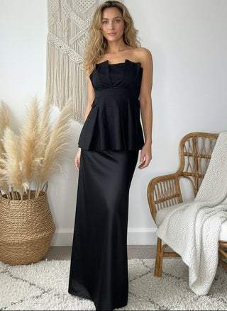 Black Ruffle Top With Satin Skirt Set - By Frankie sets By Frankie