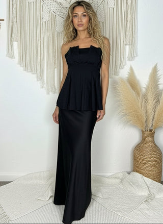 Black Ruffle Top With Satin Skirt Set - By Frankie sets By Frankie