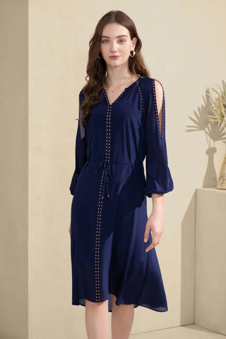 Tahari Silk Long Dress - Navy Dresses GDS   