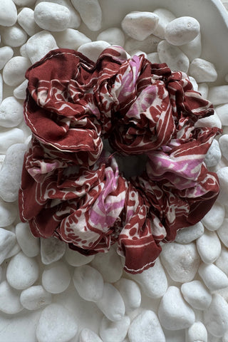 Silk Hair Scrunchie - Maroon/Pink accessories Sage Collective