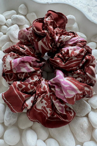 Silk Hair Scrunchie - Maroon/Pink accessories Sage Collective