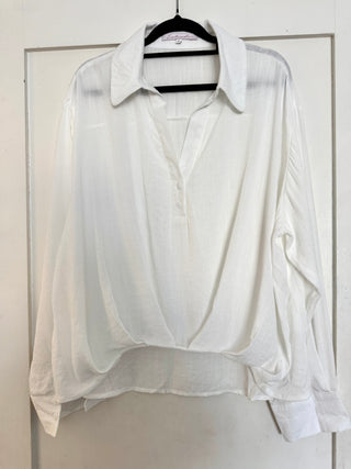 Phoebe Oversized White Collared Shirt TOPS Bubblegum