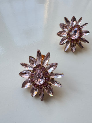 Diamante Star Earrings - Light Pink
