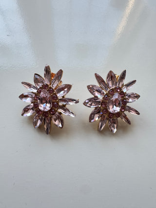 Diamante Star Earrings - Light Pink