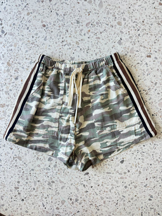 Camo Racer Denim Shorts Three Stripe - By Frankie Bottoms By Frankie