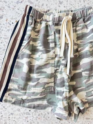Camo Racer Denim Shorts Three Stripe - By Frankie Bottoms By Frankie