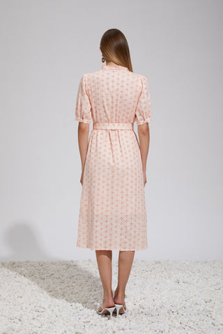 Elle Linen Embroidered Midi Dress - Pink Dresses GDS   