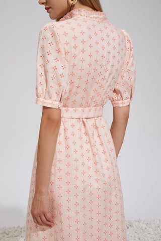 Elle Linen Embroidered Midi Dress - Pink Dresses GDS   