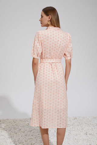 Elle Linen Embroidered Midi Dress - Pink Dresses GDS   