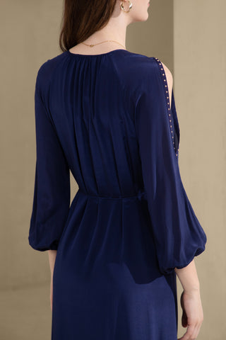 Tahari Silk Long Dress - Navy Dresses GDS   