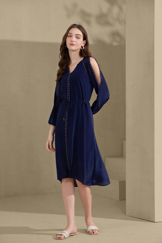Tahari Silk Long Dress - Navy Dresses GDS   