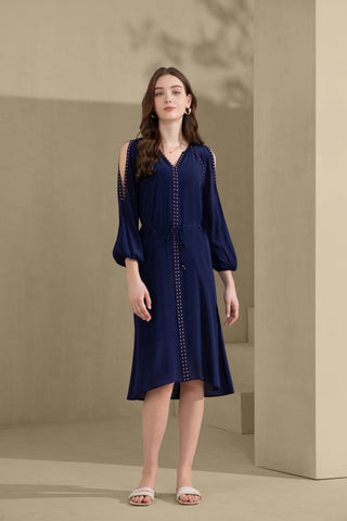 Tahari Silk Long Dress - Navy Dresses GDS   