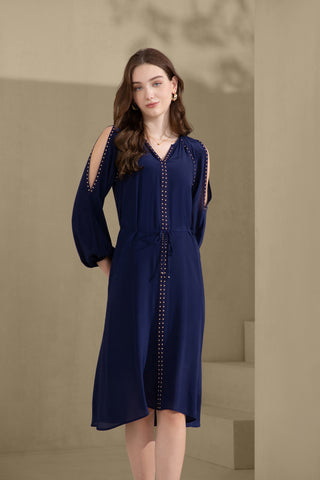 Tahari Silk Long Dress - Navy Dresses GDS   