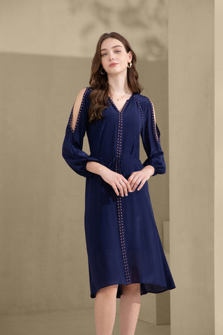 Tahari Silk Long Dress - Navy Dresses GDS   