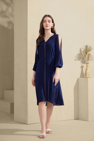 Tahari Silk Long Dress - Navy Dresses GDS   