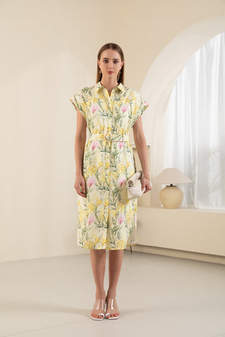 Frances Linen Midi Dress - Yellow - GDS Dresses GDS   