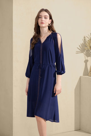 Tahari Silk Long Dress - Navy Dresses GDS   