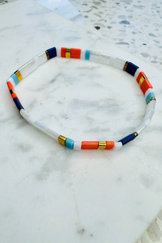 Handmade Glass Bead Bracelet - White/Orange/Blue jewellery Sage Collective   
