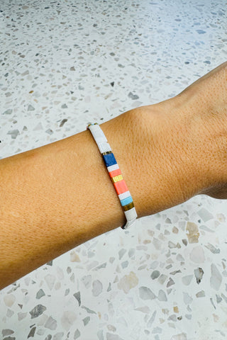 Handmade Glass Bead Bracelet - White/Orange/Blue jewellery Sage Collective   