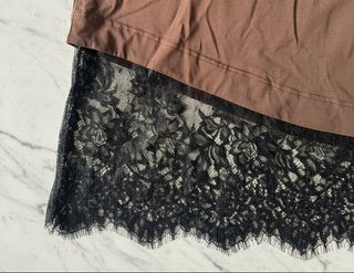 Brown Tee With Black Lace Trim - By Frankie TOPS By Frankie