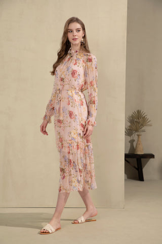 Paris Silk Midi Dress - Pink Dresses GDS   