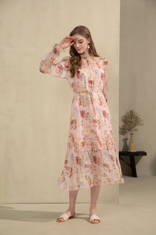 Paris Silk Midi Dress - Pink Dresses GDS   