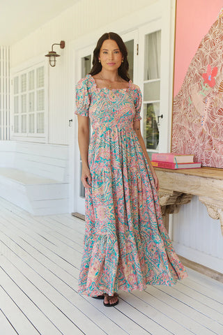 Bailey Shirred Maxi Dress - Pink/Blue Dresses Jaase