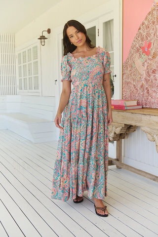 Bailey Shirred Maxi Dress - Pink/Blue Dresses Jaase