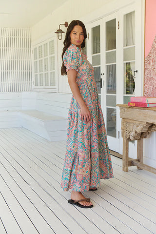 Bailey Shirred Maxi Dress - Pink/Blue Dresses Jaase