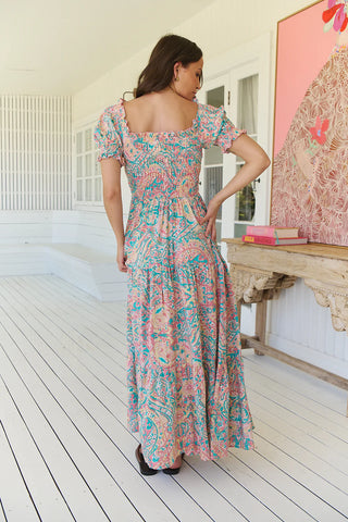 Bailey Shirred Maxi Dress - Pink/Blue Dresses Jaase