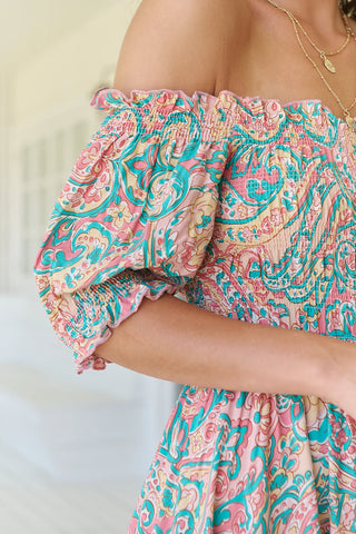 Bailey Shirred Maxi Dress - Pink/Blue Dresses Jaase