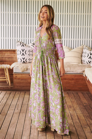 Shaya Maxi Dress - Khaki/Purple Dresses Jaase   