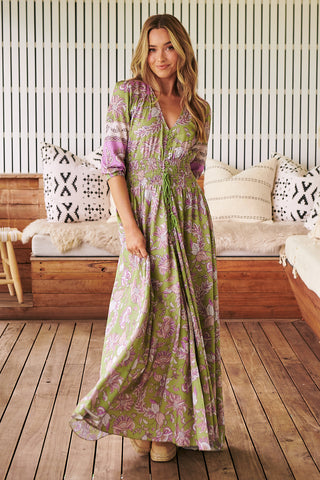 Shaya Maxi Dress - Khaki/Purple Dresses Jaase   
