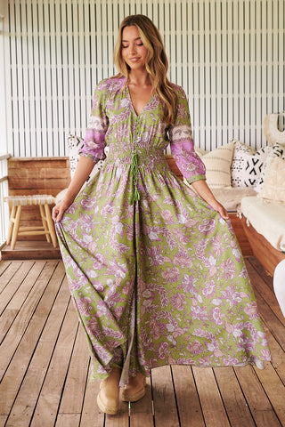 Shaya Maxi Dress - Khaki/Purple Dresses Jaase   