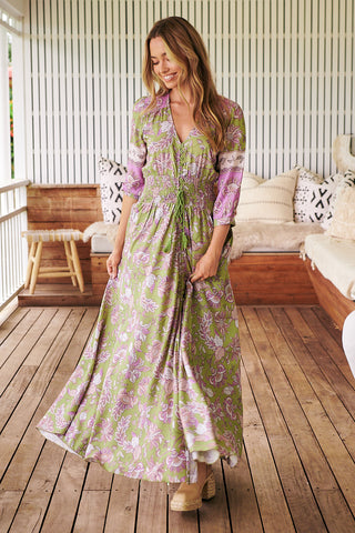 Shaya Maxi Dress - Khaki/Purple Dresses Jaase   