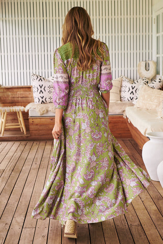 Shaya Maxi Dress - Khaki/Purple Dresses Jaase   