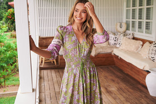 Shaya Maxi Dress - Khaki/Purple Dresses Jaase   