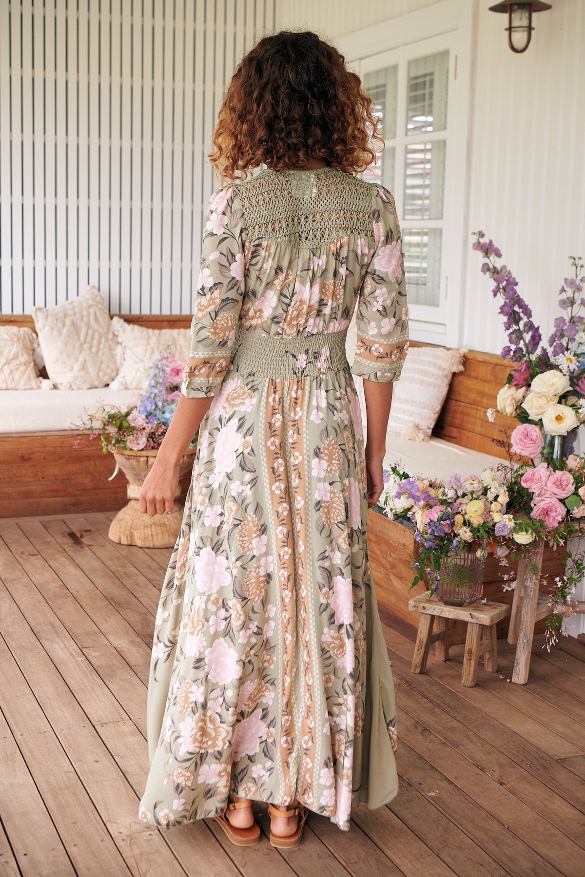 Delilah Maxi Dress Khaki/Pink Sage Collective