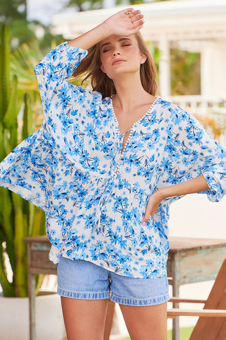 Paloma Blouse - Blue/White Tops Jaase