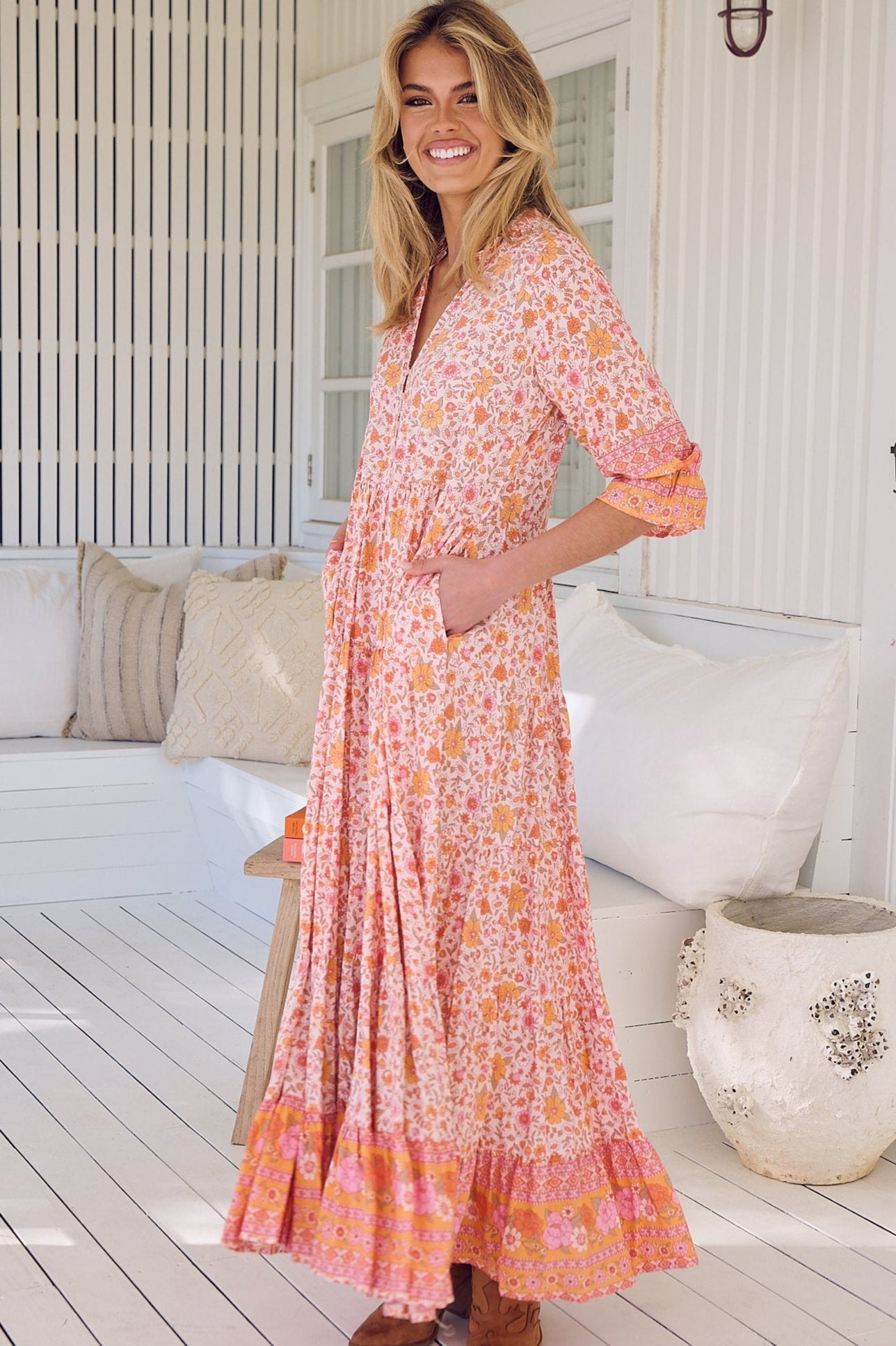Leni Maxi Dress - Pink/Orange Sage Collective Leni Maxi Dress - Pink/Orange Sage Collective