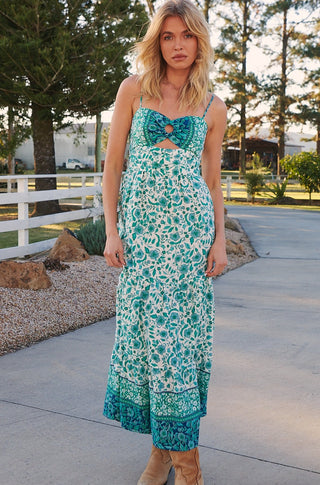 Henley Linen Maxi Dress - Emerald/White Dresses Jaase   