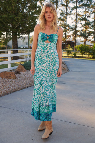 Henley Linen Maxi Dress - Emerald/White Dresses Jaase   